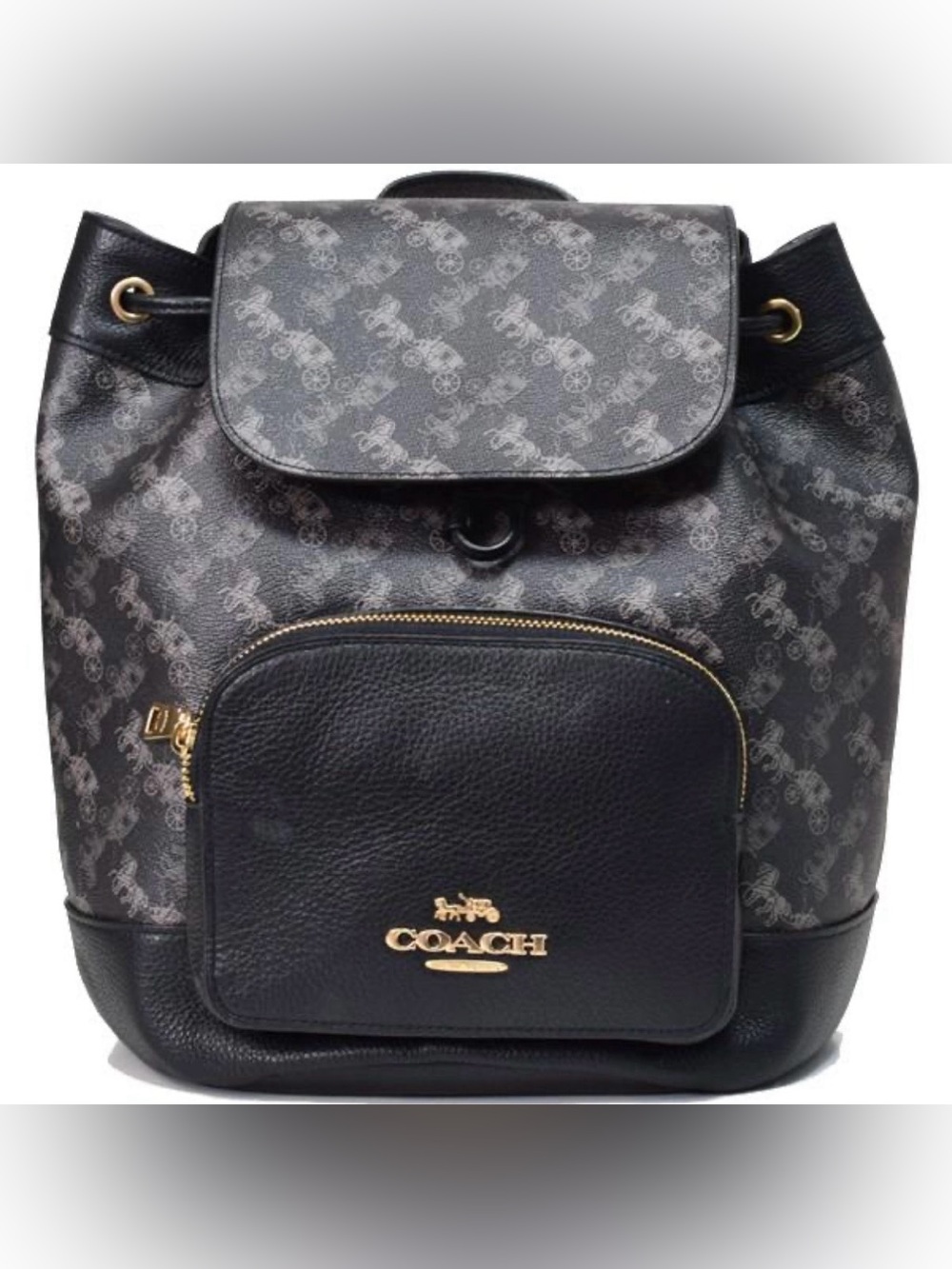 Coach Jes Signature Logo Drawstring Backpack with Gold Hardware